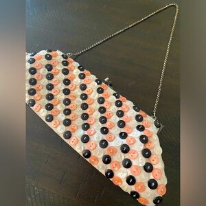 VTG White, Pink & Black Buttons Embellished Clutch Wristlet Purse Handbag